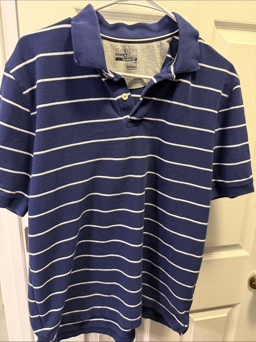Basic Editions Navy Blue Polo with White Stripes